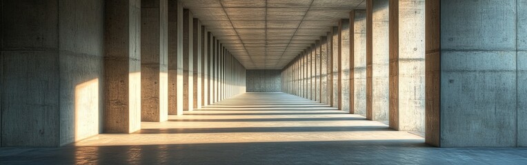 Minimalist Blue Concrete Corridor with Geometric Columns