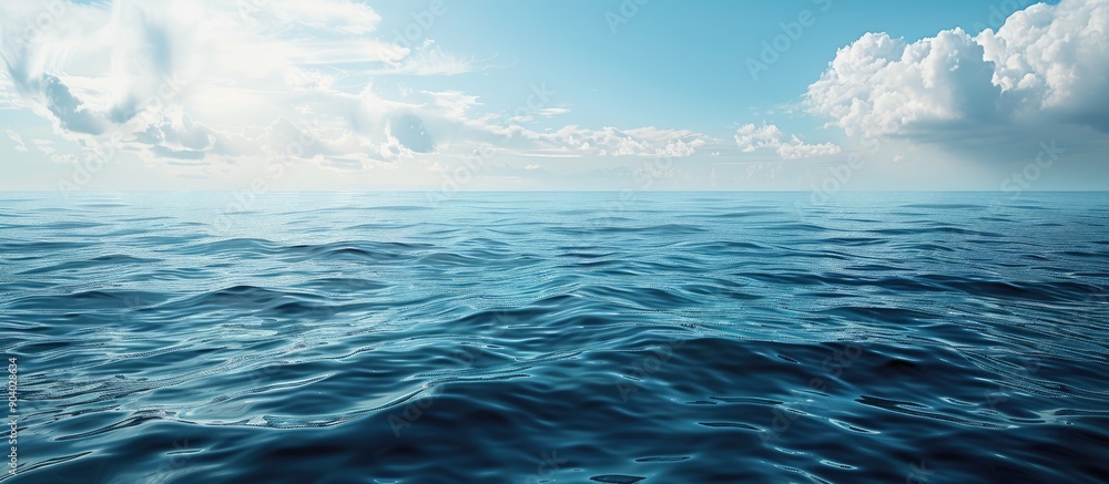 Poster Infinite expanse of water stretching into the horizon featuring a serene backdrop with abundant copy space image