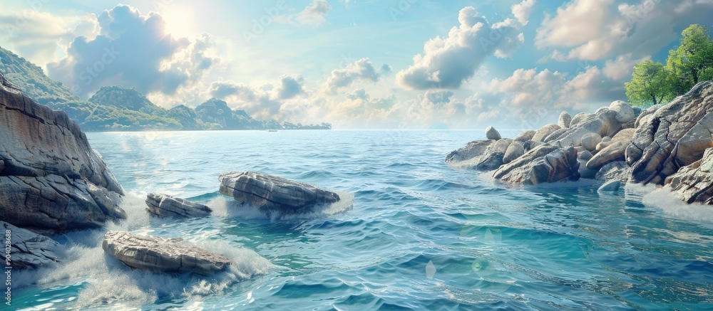 Poster scenic seashore with stunning rocks and a stunning view creating a picturesque copy space image