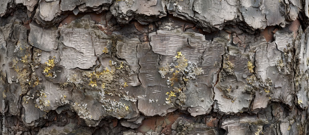 Aufkleber Weathered tree bark showing signs of age with patches of lichen growth suitable for a copy space image