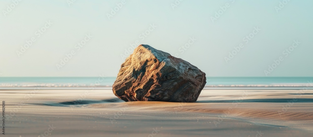 Poster a solitary rock on a deserted beach with copy space image