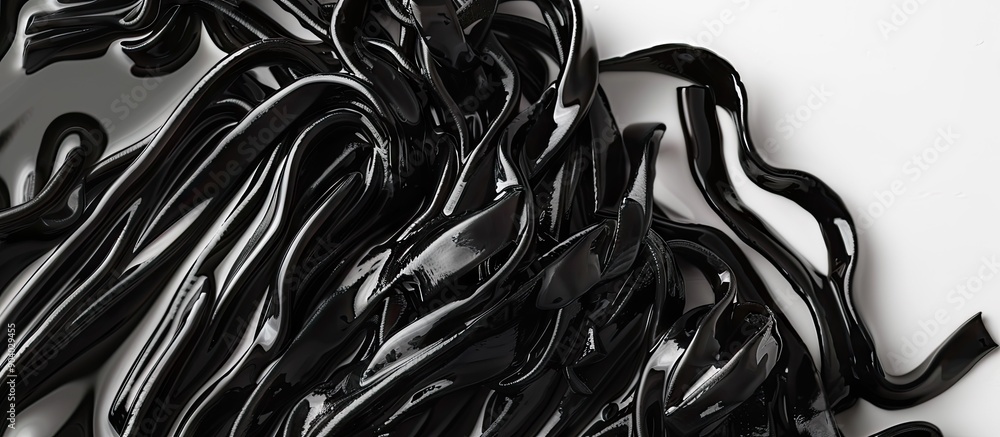 Poster black spaghetti pasta with squid ink or cuttlefish flavor presented in a way that enhances the overa