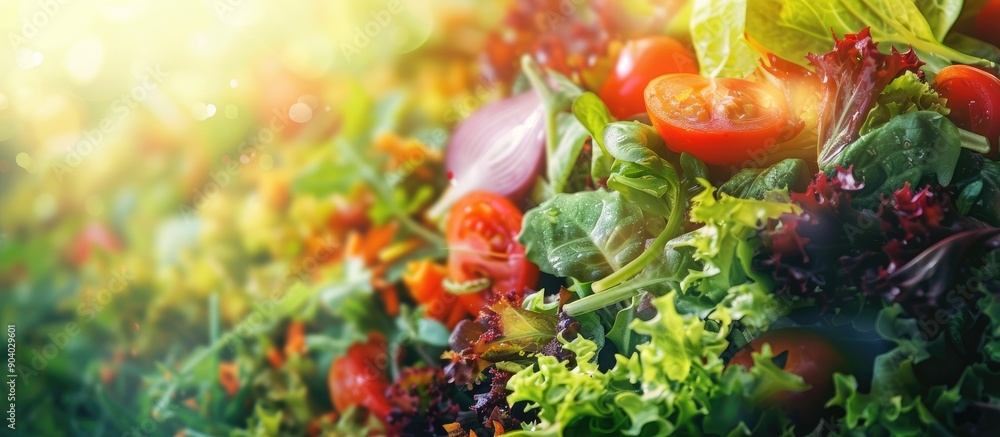 Poster a vibrant salad with a range of different shades and flavors complemented by a stunning background w
