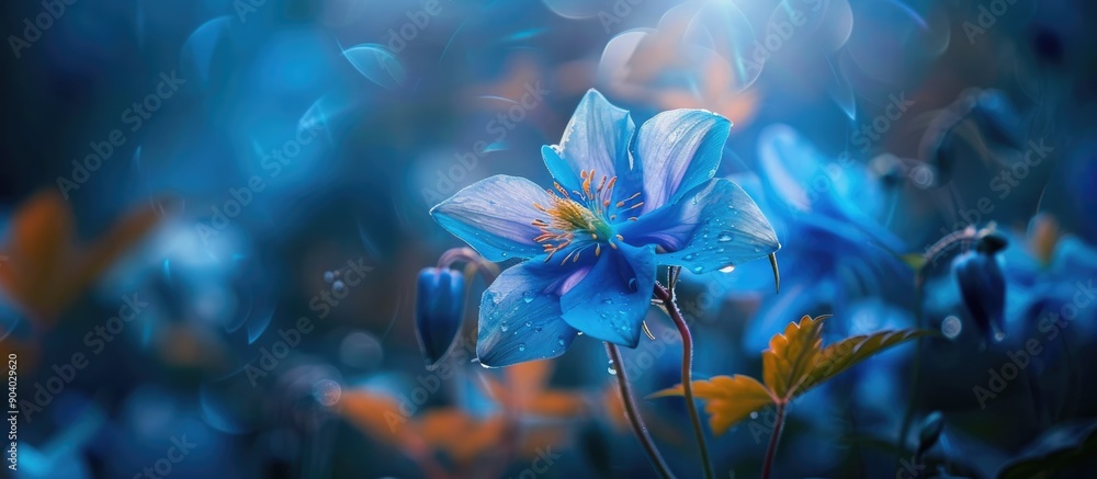 Poster blue columbine wildflower captured in a garden setting available as a copy space image
