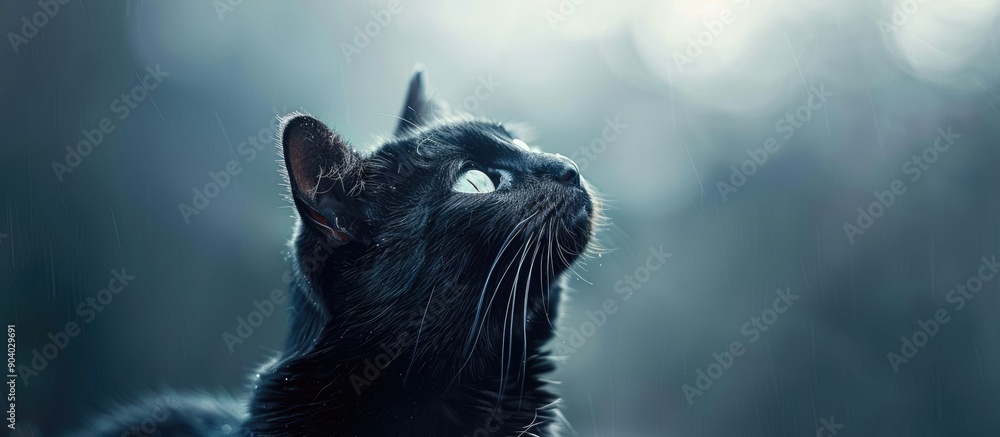 Poster A black cat with a calm demeanor gazing at the sky suitable for a copy space image