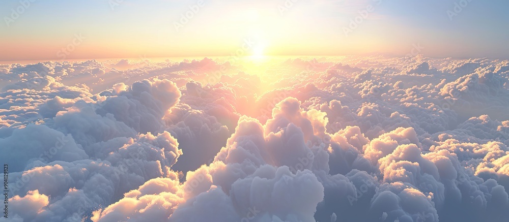 Poster a scenic view of the sky at sunrise with fluffy white clouds and a vast expanse of blue perfect for 