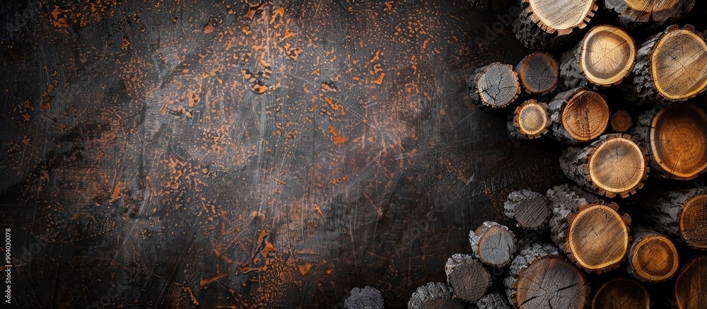 Fototapete Stacked logs with empty space for text or image providing a clear copy space image