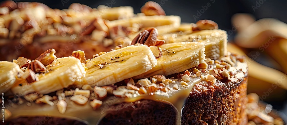 Poster Detailed close up image of a banana nut cake with copy space image