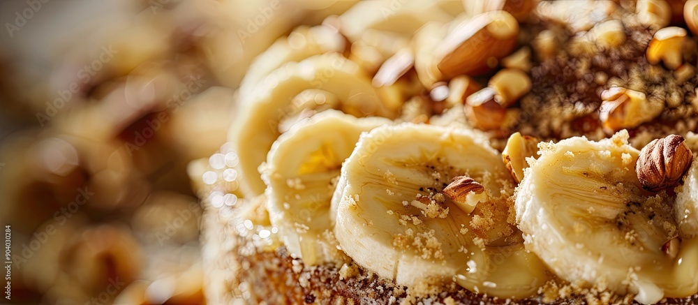 Poster Detailed close up image of a banana nut cake with copy space image