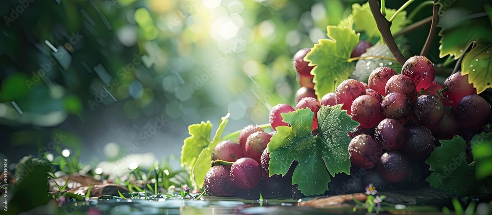 Poster Delicious looking grapes in a garden setting with copy space image included