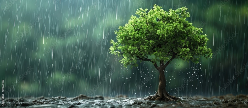 Poster Breathtaking scene of a tree with copy space image as rain approaches