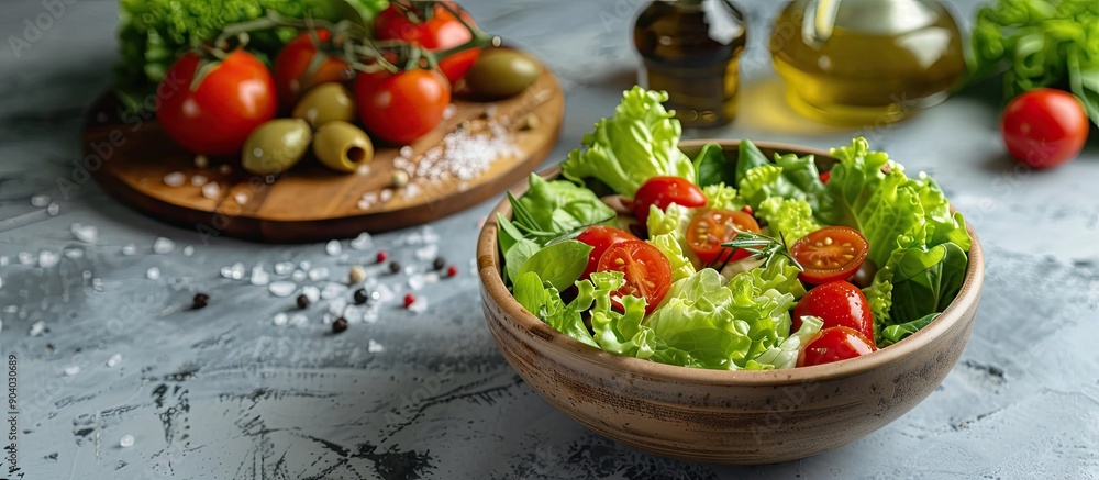 Poster ideal for salads lettuce can be enjoyed fresh with tomatoes olives oil salt and vinegar in a copy sp