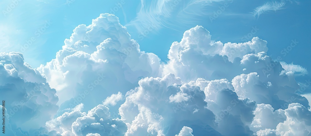 Poster close up of a cluster of clouds against a blue sky with copy space image