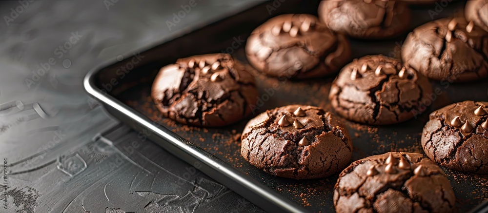 Aufkleber A tray of cocoa cookies displayed in a confectionery with copy space image