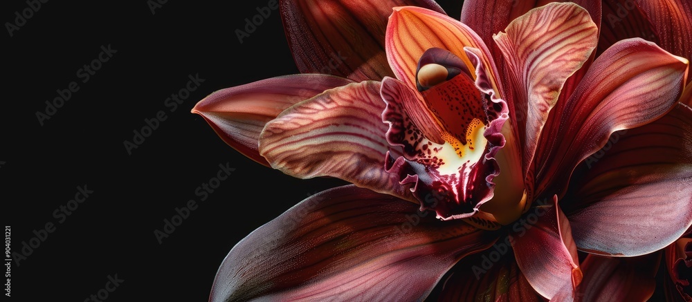 Poster in the garden an orchid known as guarianthe skinneri is blooming beautifully in a close up shot crea