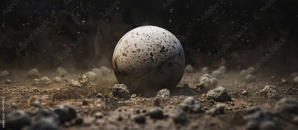 Poster a ball placed in the center surrounded by dirt in a copy space image