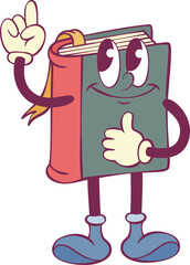 Book retro groovy mascot cartoon character