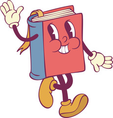 Book retro groovy mascot cartoon character