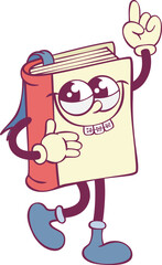 Book retro groovy mascot cartoon character