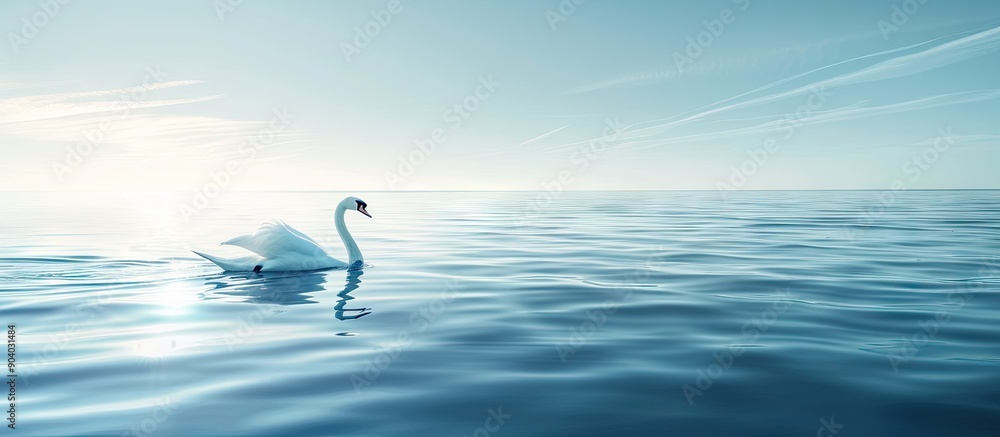 Aufkleber a beautiful white swan gracefully glides through the clear blue ocean creating a serene and pictures