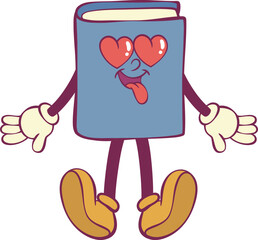 Book retro groovy mascot cartoon character