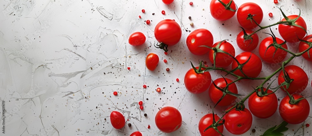 Poster Tomatoes arranged on a white surface with copy space image
