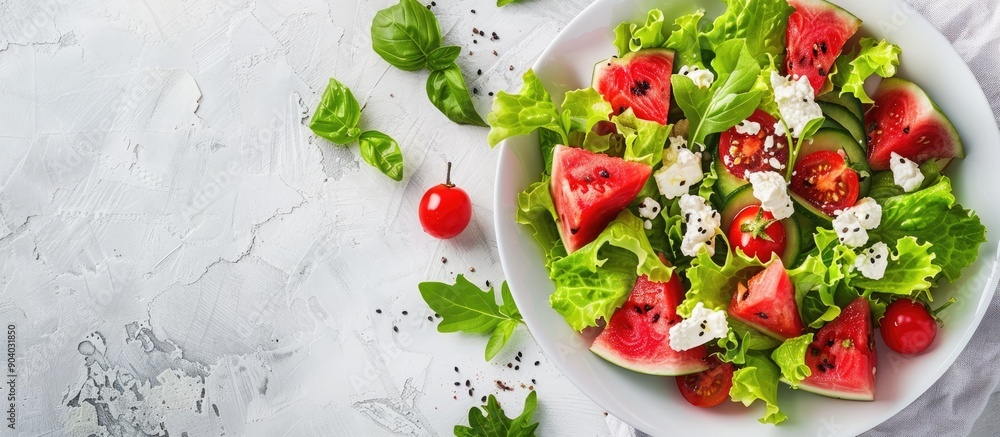 Aufkleber summer salad featuring watermelon lettuce goat cheese and spices paired with a watermelon smoothie r