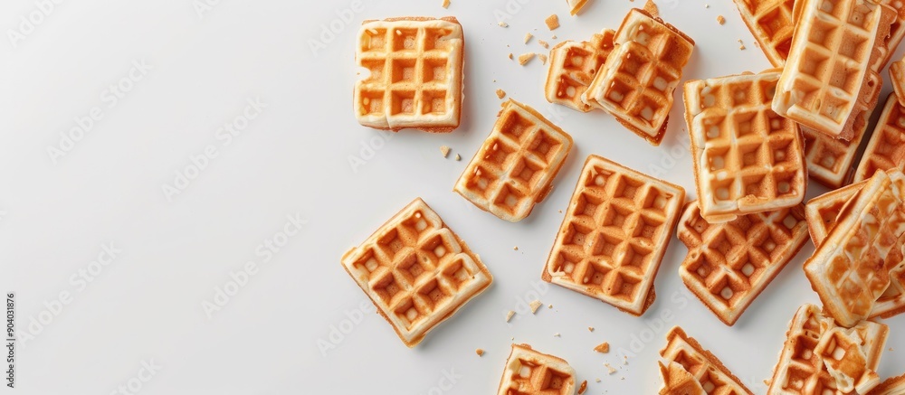 Poster Close up of waffles with copy space image on a white background