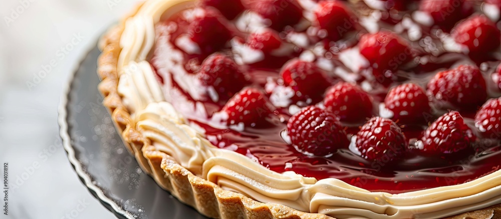 Aufkleber Close up photo of a homemade cream cheese tart with raspberry jam focusing on specific details providing an area for additional text or graphics a copy space image