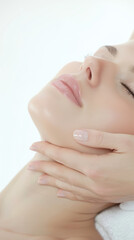 A woman's face is being massaged by a man