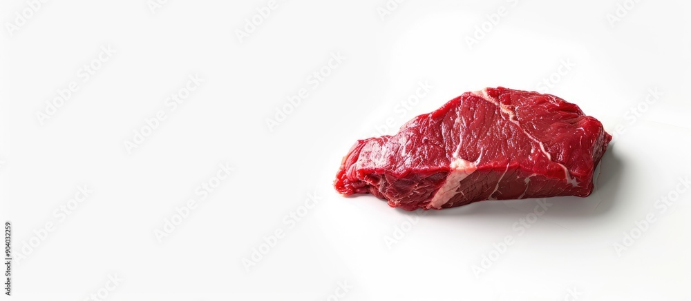 Poster a piece of raw beef with copy space image on a white background