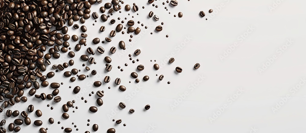 Aufkleber Coffee beans in brown color on a white backdrop with copy space image