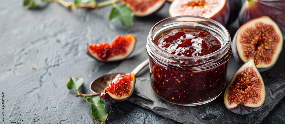 Poster Photo of fig jam with empty space for text or design elements known as copy space image