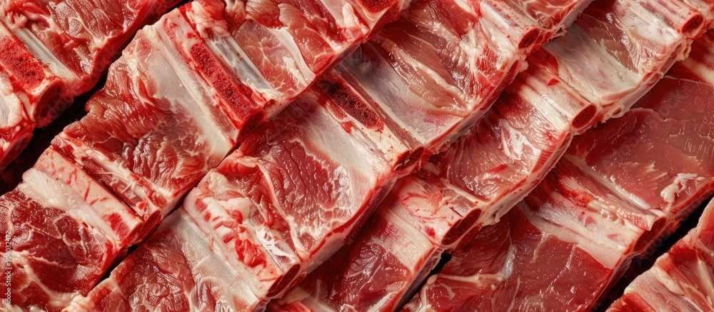 Poster a copy space image showcasing layers of meat and fat on pork ribs