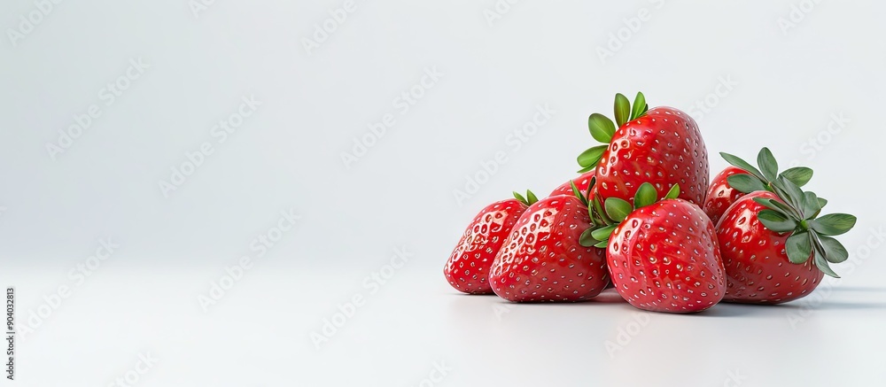 Poster close up image of a bunch of vibrant dutch strawberries on a white backdrop with ample copy space im