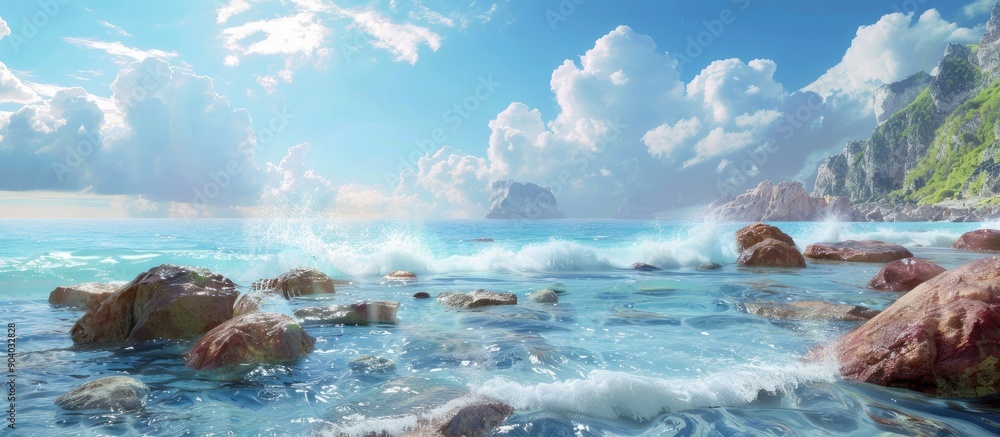 Poster scenic seashore with stunning rocks and a stunning view creating a picturesque copy space image
