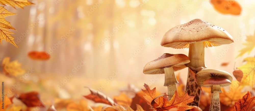 Aufkleber Autumn themed brown mushrooms set against a matching background with space for copying an image