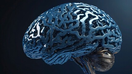 A highly detailed, metallic representation of a brain showcasing intricate neural pathways, reflecting advanced technology and innovation.