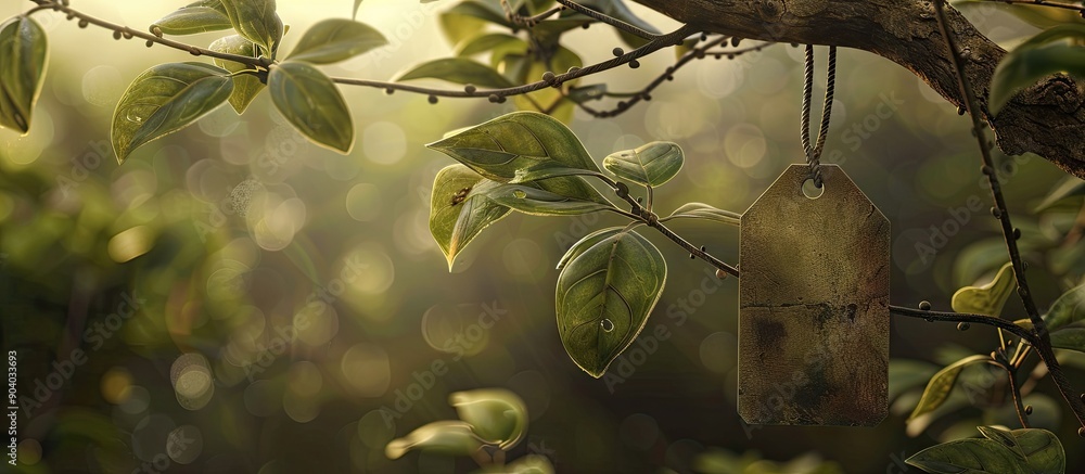 Poster a tag hanging from a branch with copy space image