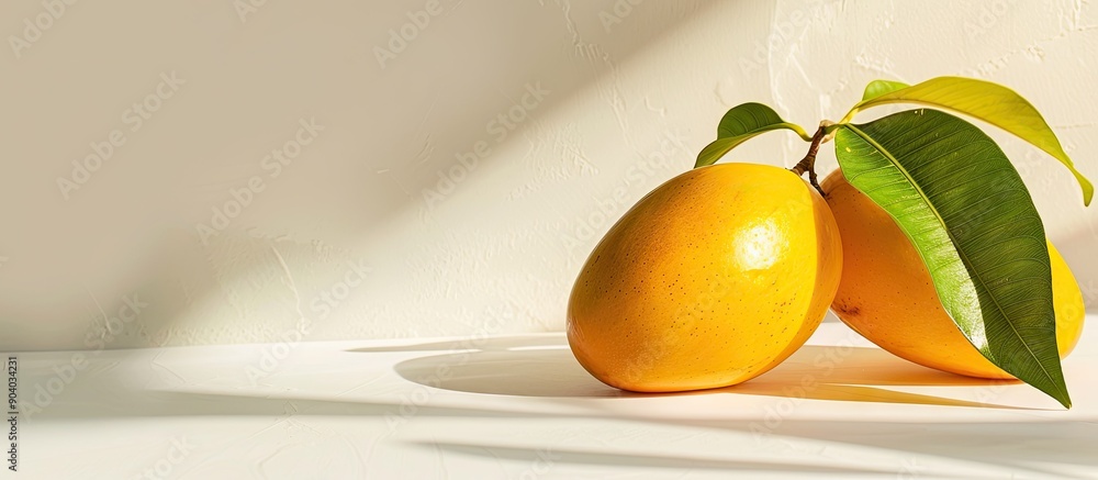 Aufkleber fresh ripe yellow mango with a white background for copy space image ideal for vegetarian menus and 