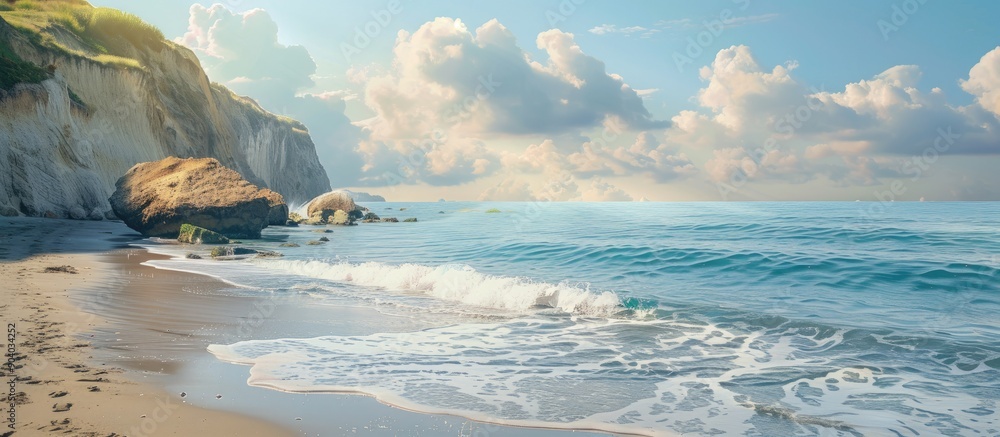 Poster scenic beach coastline with a captivating copy space image