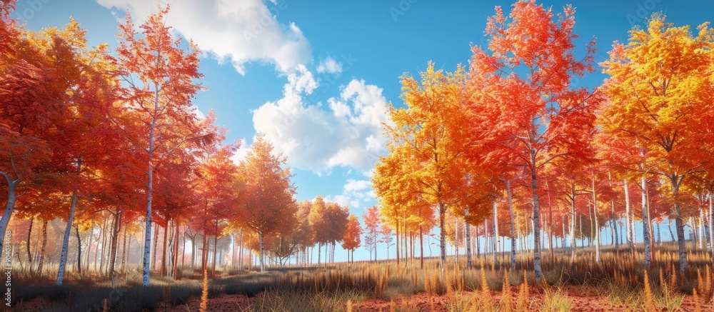 Aufkleber Trees displaying their autumn colors amidst a scenic backdrop perfect for a copy space image