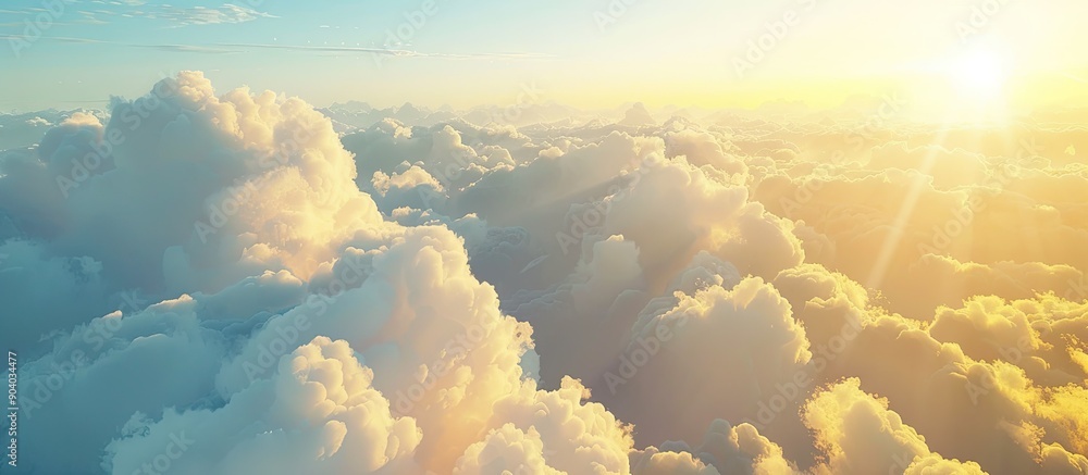 Poster a scenic view of clouds in the sky during the golden hour with a blue sky and scattered clouds provi