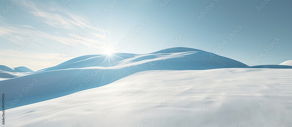 Poster a snowy hill under a clear sky on a sunny day with pristine snow and a serene atmosphere providing a