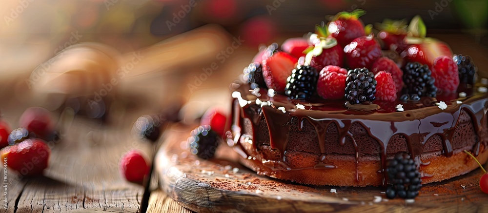 Poster a cake that is freshly made with a natural look and copy space image