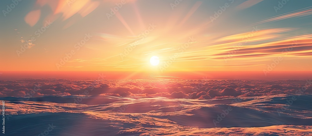 Poster Dawn breaks over the horizon in a beautiful display offering a stunning copy space image
