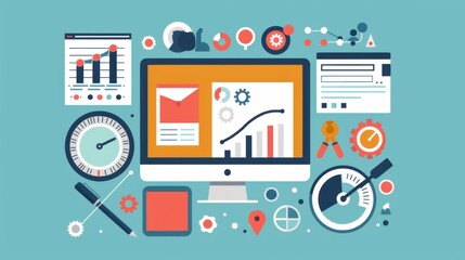 A computer monitor with a lot of icons and a clock on it