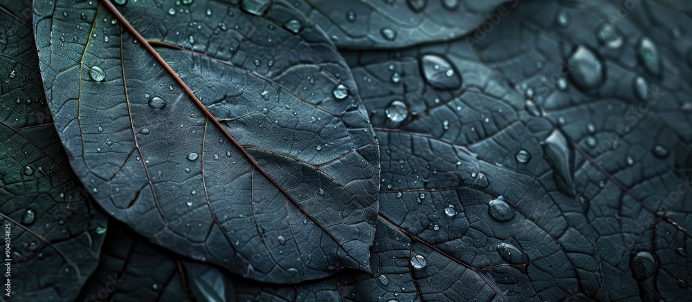 Poster water droplets on an avocado leaf create an evocative image with copy space