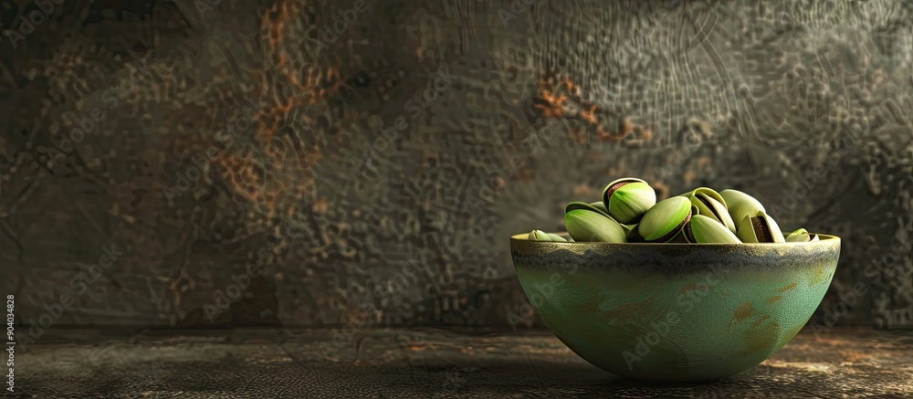 Poster pistachio nuts in a bowl with copy space image