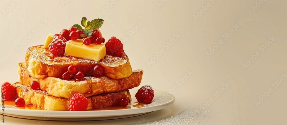 Aufkleber delicious french toast topped with fruit and butter on a plate with a copy space image